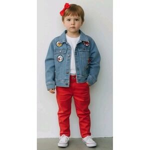 Disney Tutu Couture Girls Patches Minnie Mouse Jean Jacket Long Sleeve SZ 2T